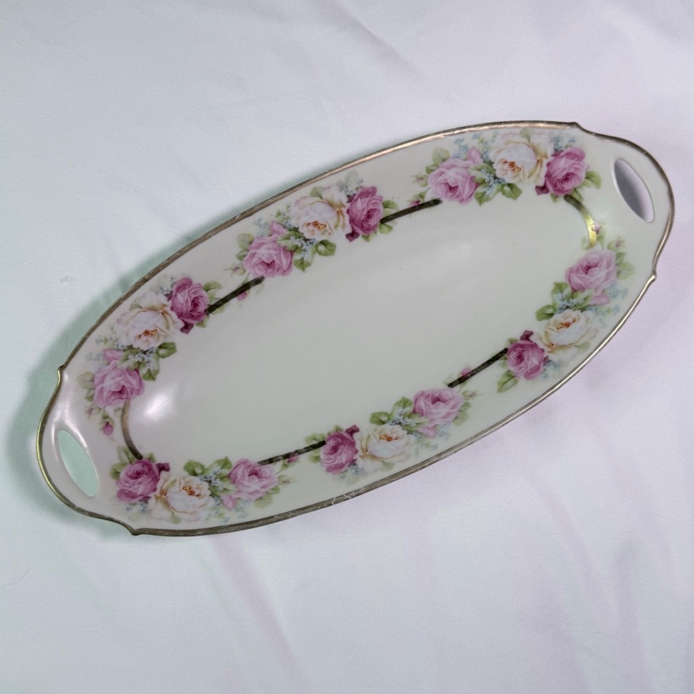 Antique Prince Regent Bavaria Rose Porcelain Celery Tray LDB Co Germany Platter